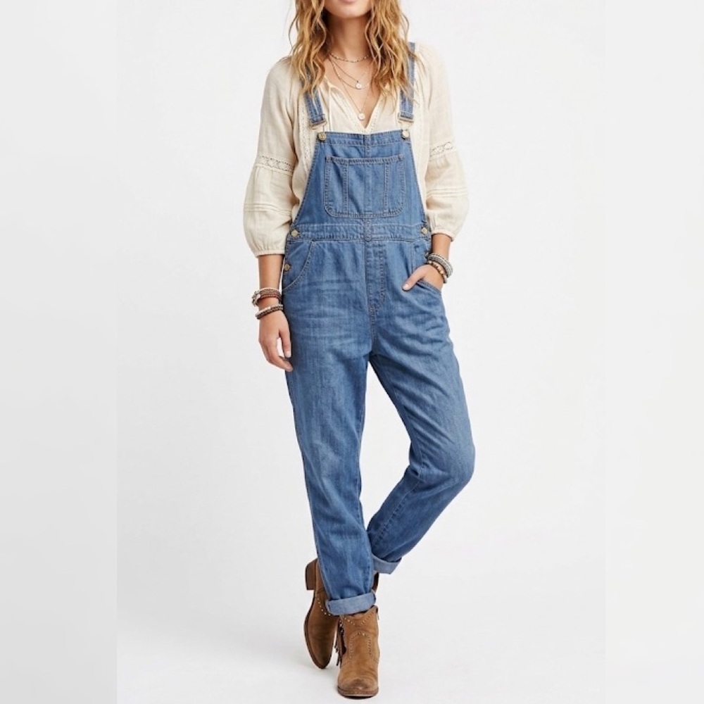 Anthropologie Linen WEWOREWHAT Effortlessly Chic Basic Jean Overall Jumpsuit